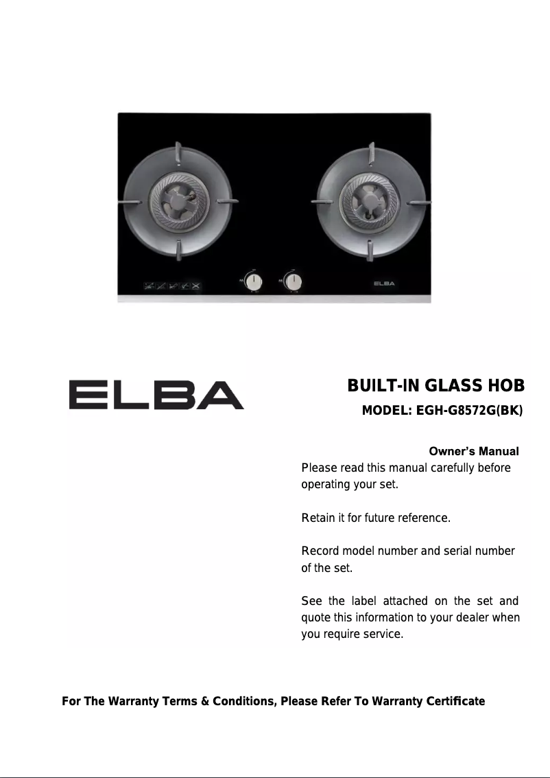 Page 1 de la notice Manuel utilisateur Elba EGH-G8572G(BK)