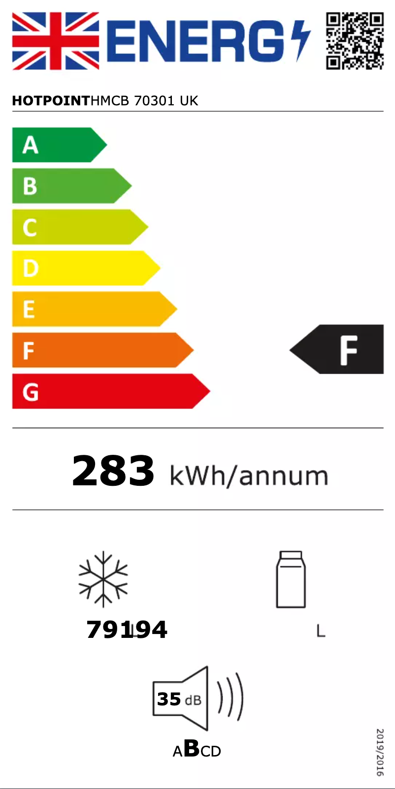 Page n°1 - Label énergétique Hotpoint HMCB 70301 UK