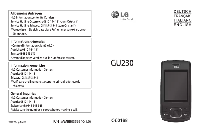 Page n°1 - Manuel utilisateur LG GU230