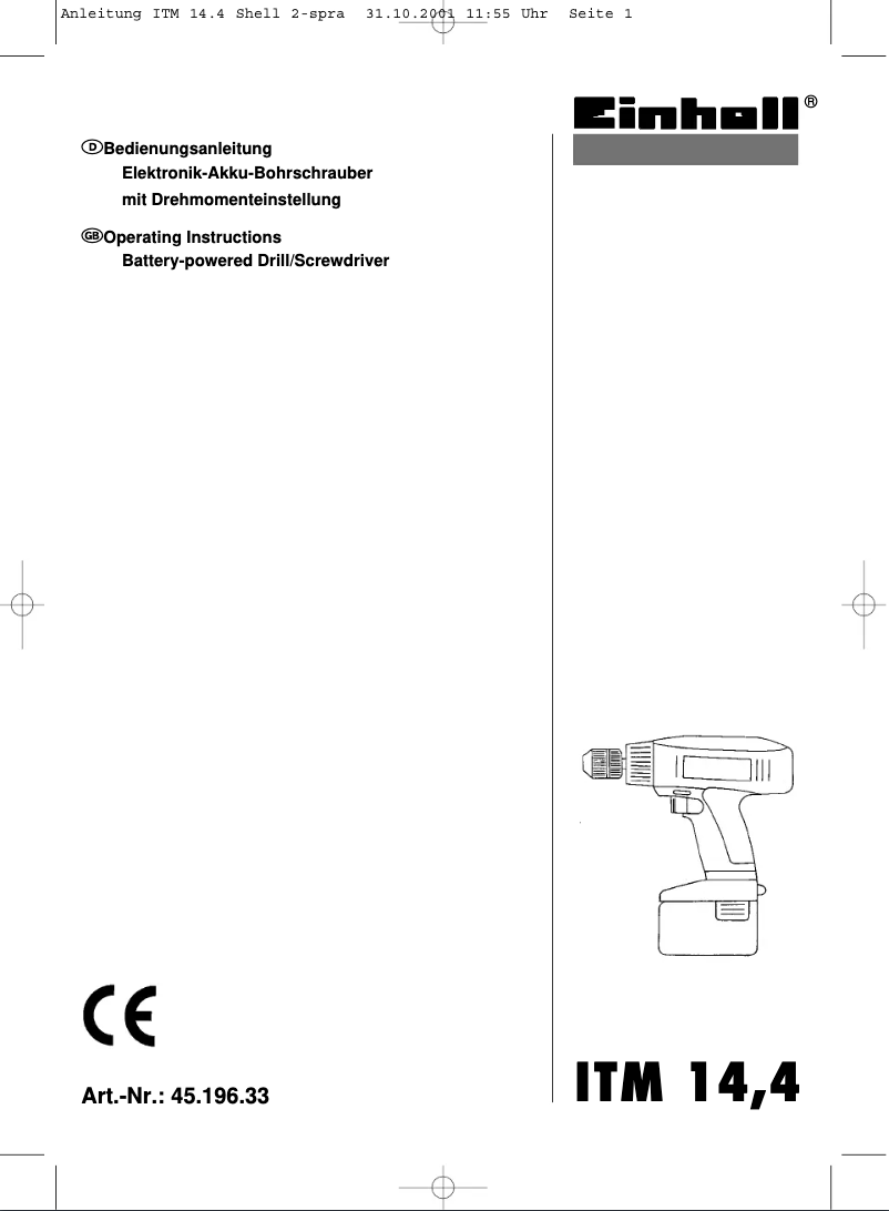 Page n°1 - Manuel utilisateur Einhell ITM 14,4