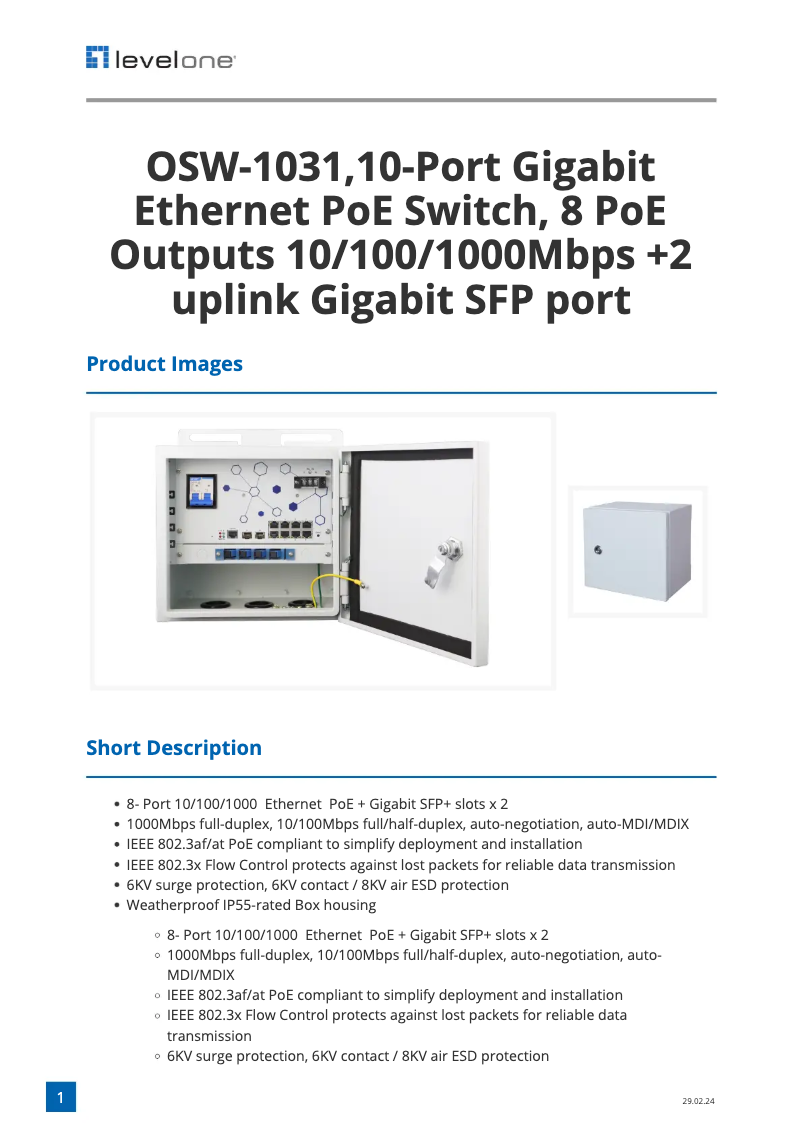 Page n°1 - Fiche technique LevelOne OSW-1031