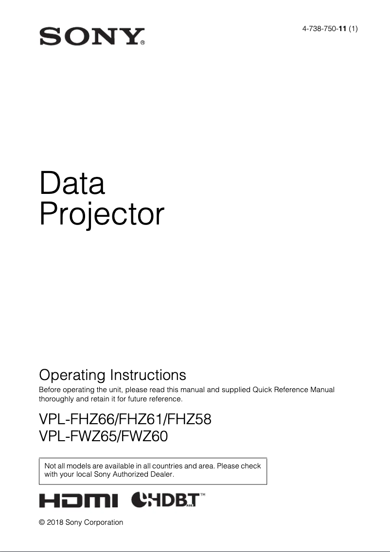 Image de la première page du manuel de l'appareil VPL-FWZ60