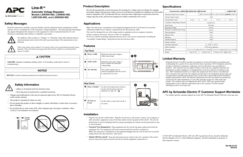 Image de la première page du manuel de l'appareil Line-R LSW1200-IND