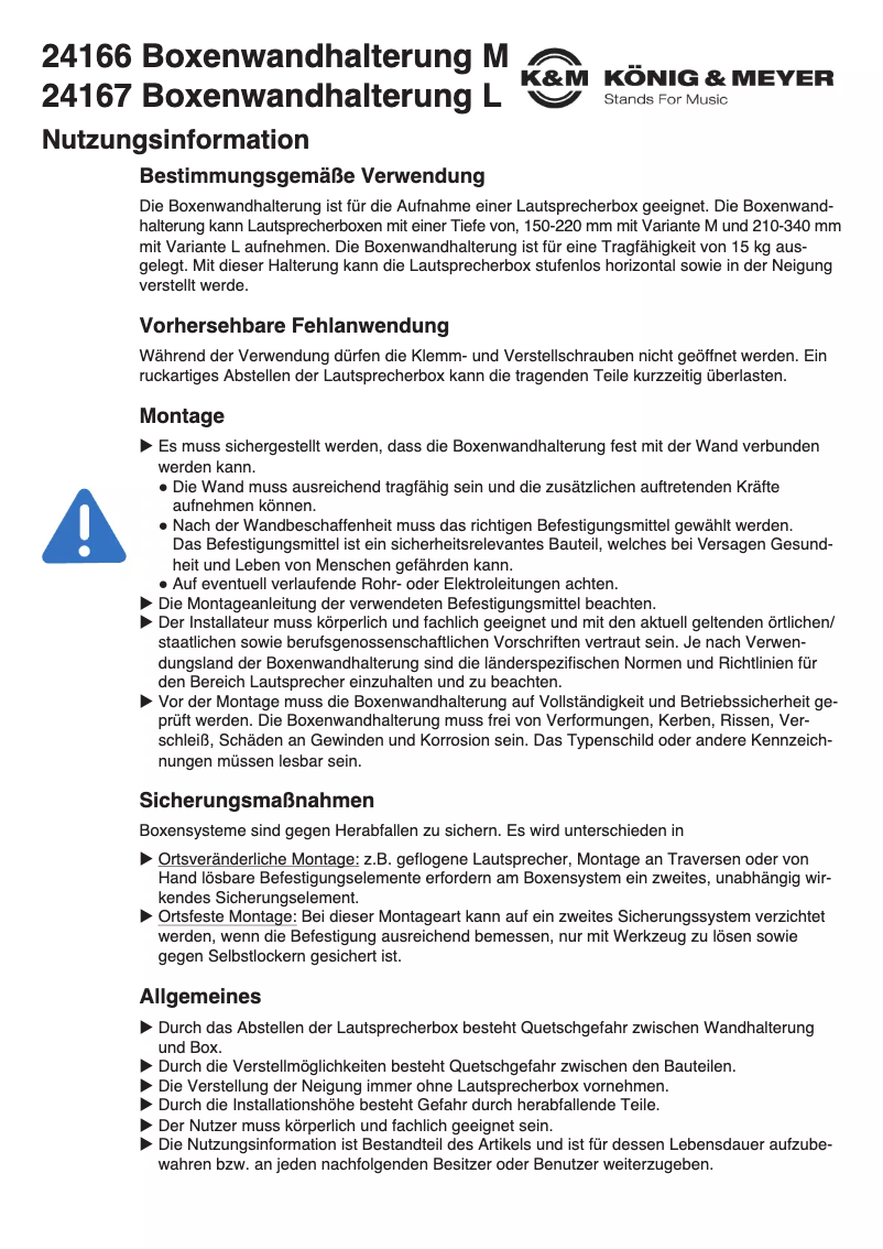 Page n°1 - Manuel utilisateur Konig & Meyer 24167