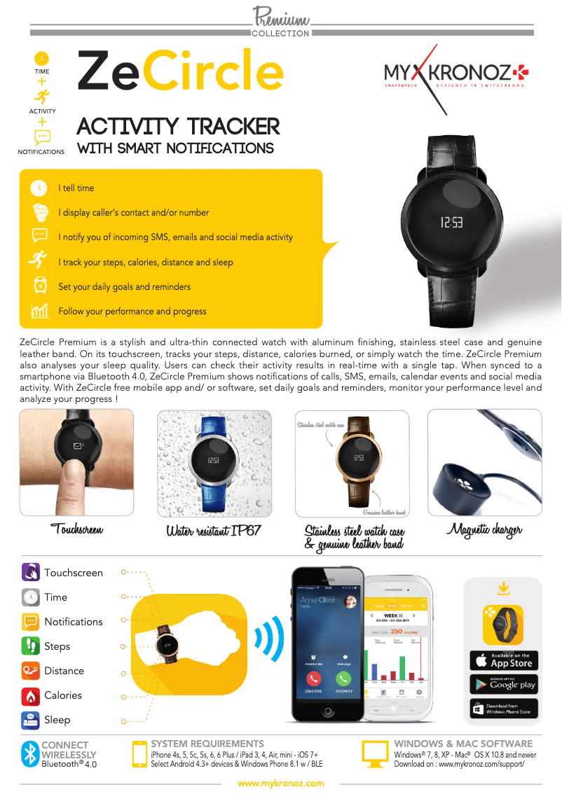 Page 1 de la notice Fiche technique MyKronoz ZeCircle Premium