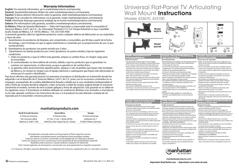 Page 1 de la notice Manuel utilisateur Manhattan 423670