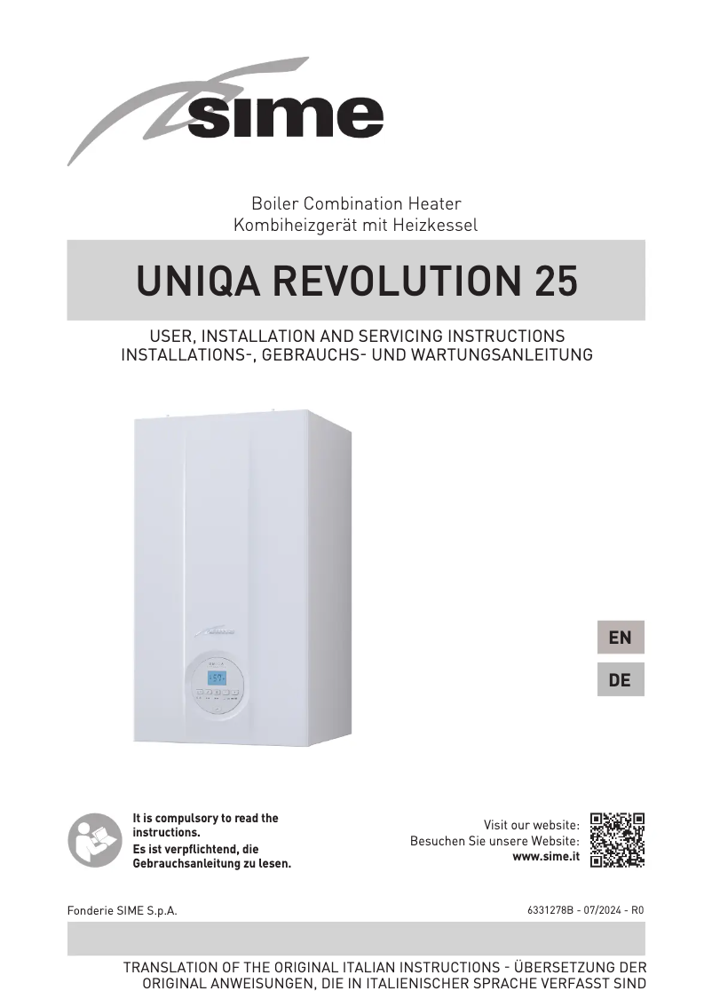 Page n°1 - Manuel utilisateur SIME UNIQA REVOLUTION 25