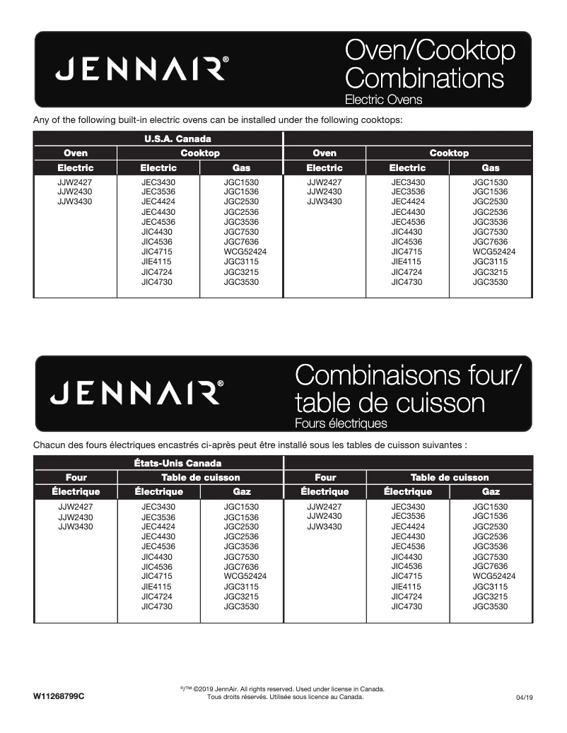 Page 1 de la notice Instructions / montage JennAir JGC2536EB