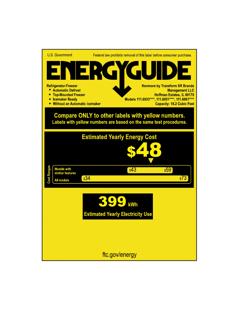Page 1 de la notice Label énergétique Kenmore 60612