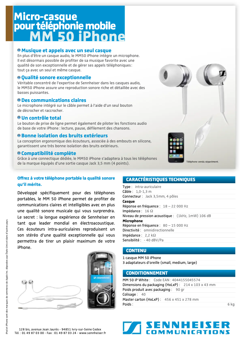 Page 1 de la notice Fiche technique Sennheiser Momentum Wireless