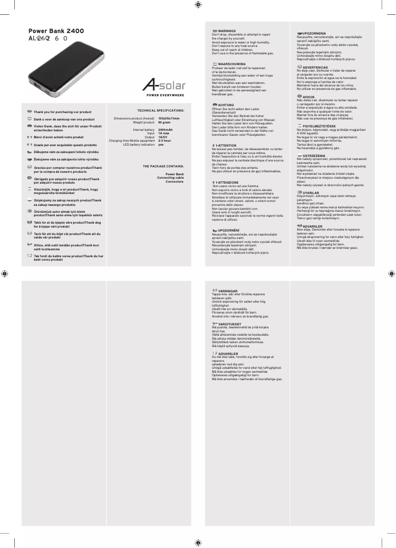Page 1 de la notice Manuel utilisateur Xtorm Power Bank 2400mAh