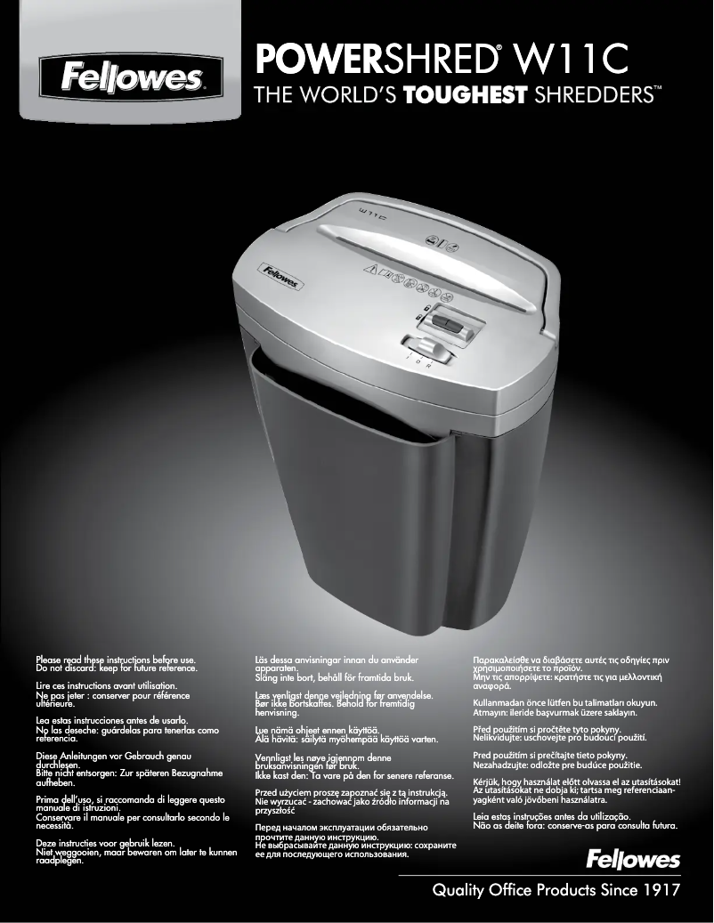 Image de la première page du manuel de l'appareil Powershred W11C