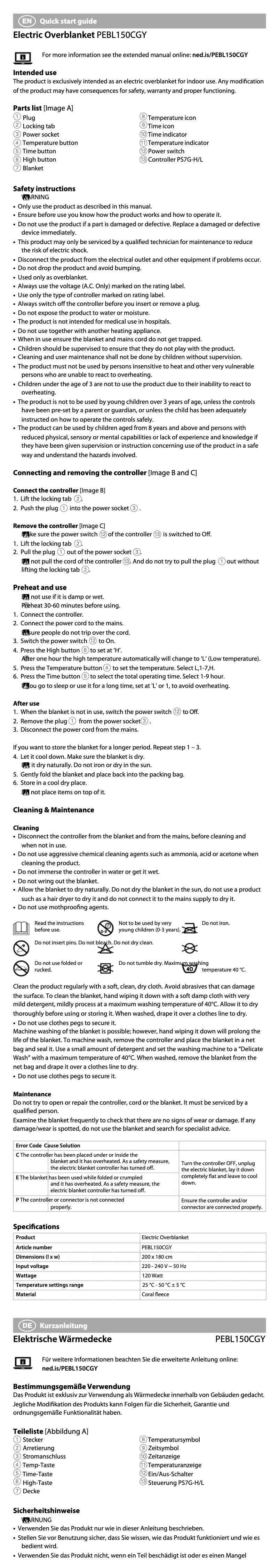 Page 1 of the manual User Manual Nedis PEBL150CGY