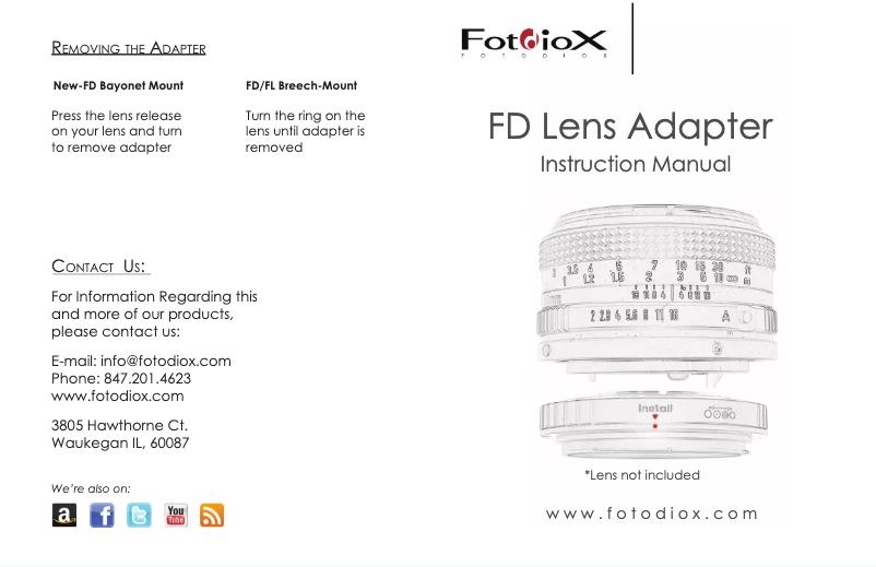 Page n°1 - Manuel utilisateur Fotodiox FD Lens Adapter