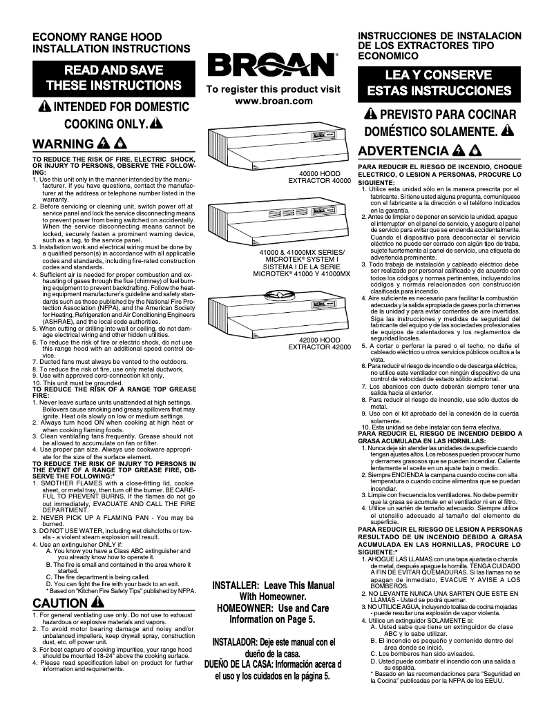 Page n°1 - Manuel utilisateur Broan 413604