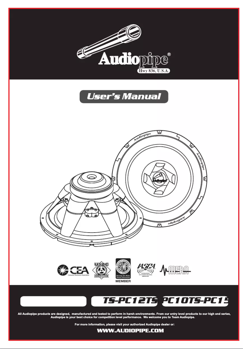 Page 1 de la notice Manuel utilisateur Audiopipe TS-PC10