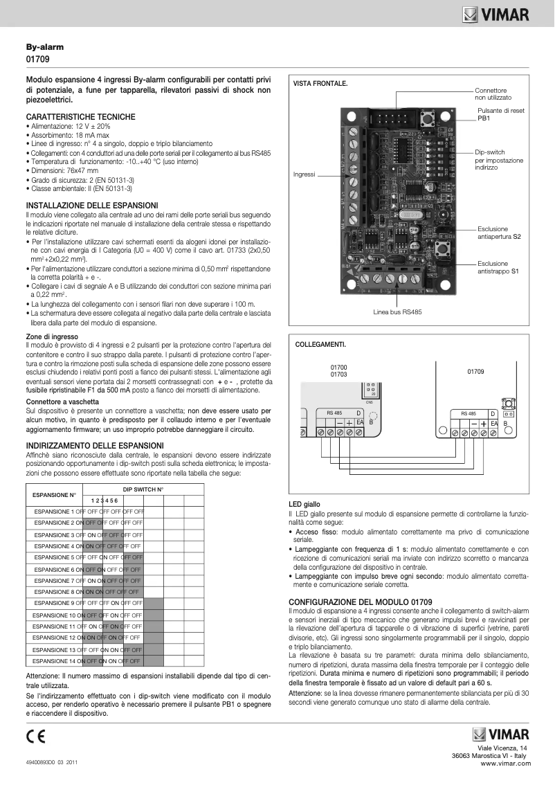 Page 1 de la notice Instructions / montage Vimar 01709