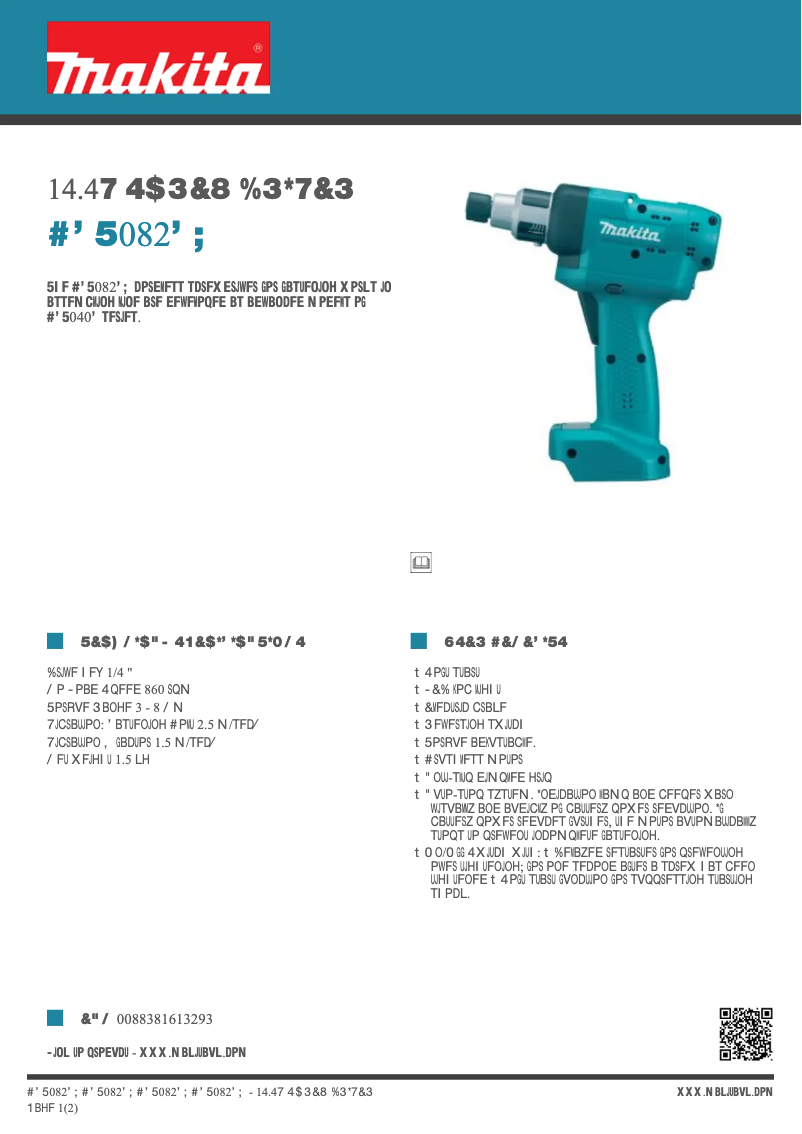 Page 1 de la notice Fiche technique Makita BFT082FZ