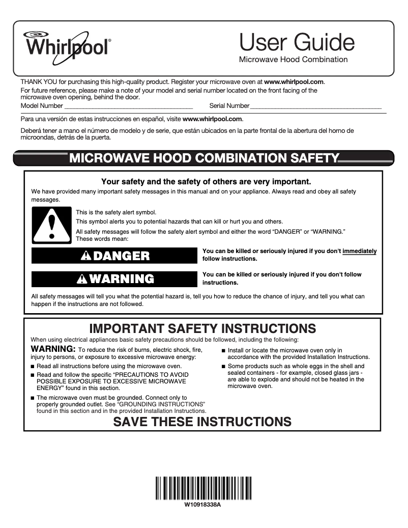 Page n°1 - Manuel utilisateur Whirlpool WMH31017HW