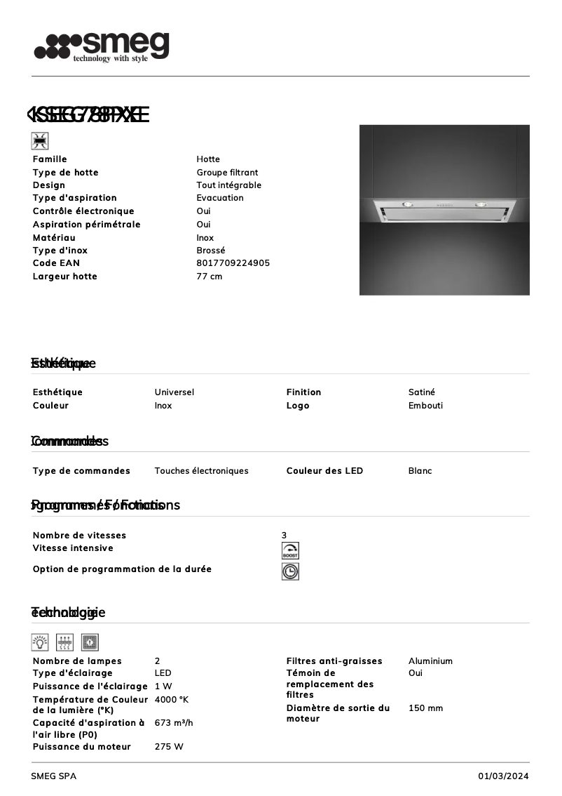Page n°1 - Fiche technique Smeg KSEG78PXE