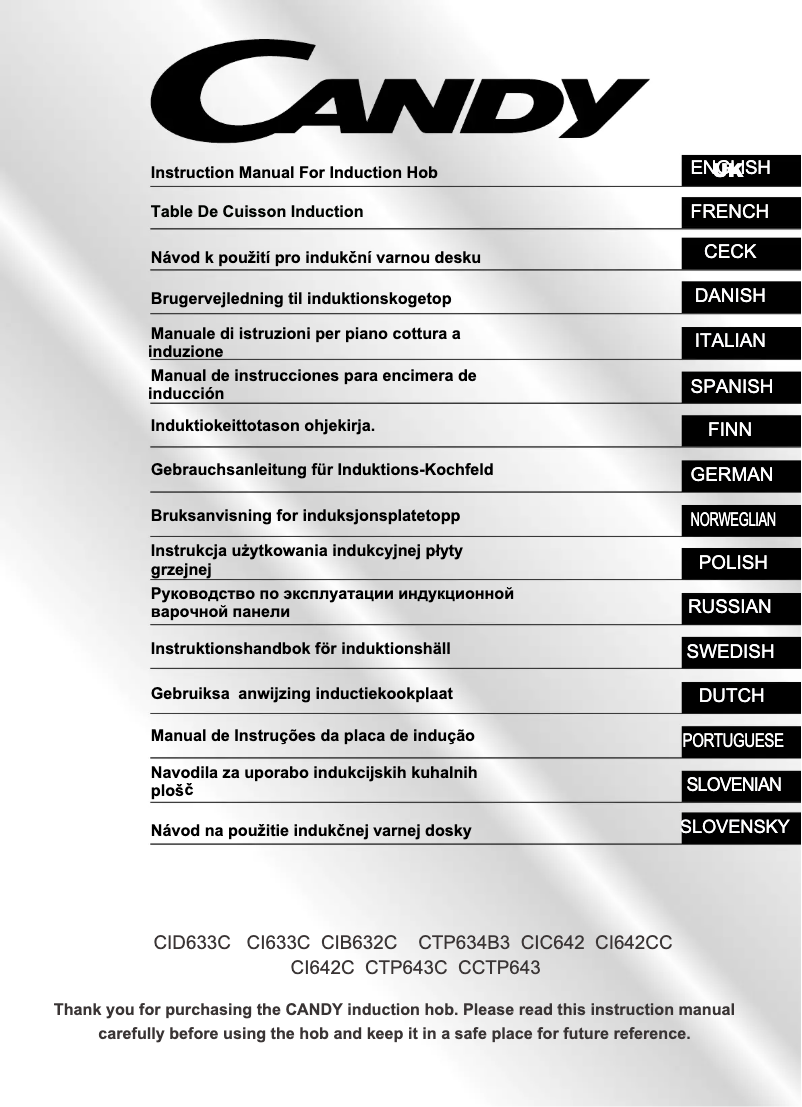 Page 1 de la notice Manuel utilisateur Candy CI642CC