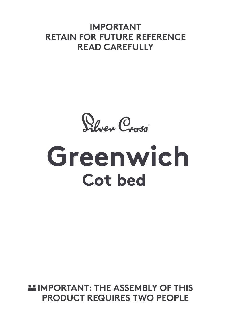 Page 1 de la notice Manuel utilisateur Silver Cross Greenwich Cot Bed
