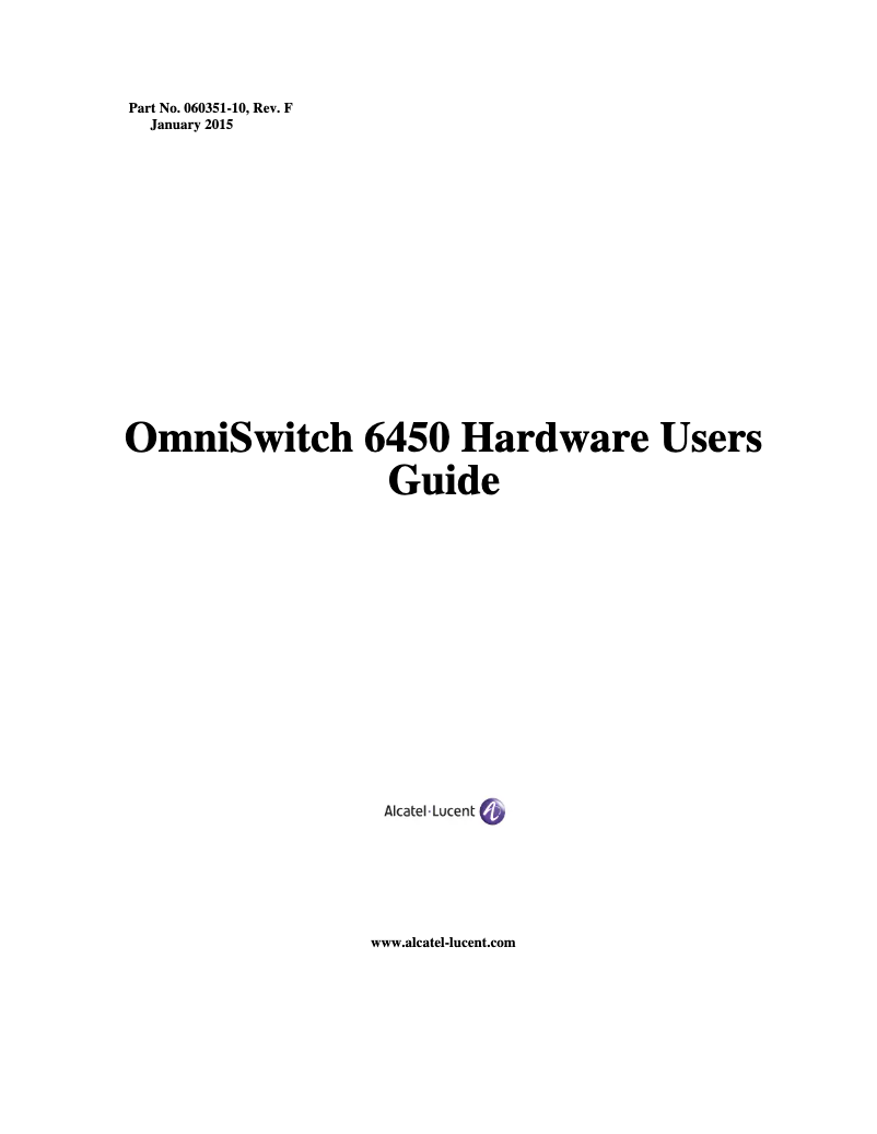 Page n°1 - Manuel utilisateur Alcatel OmniSwitch 6450