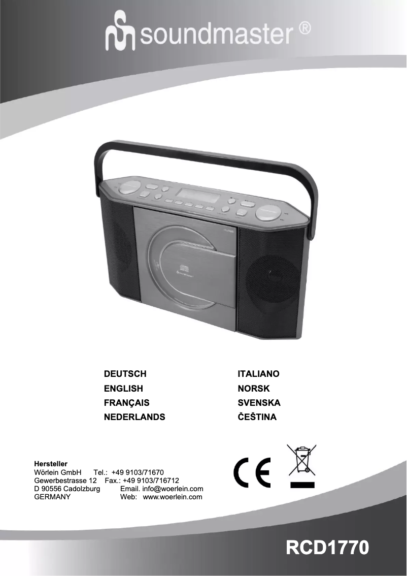 Page n°1 - Manuel utilisateur Soundmaster RCD1770