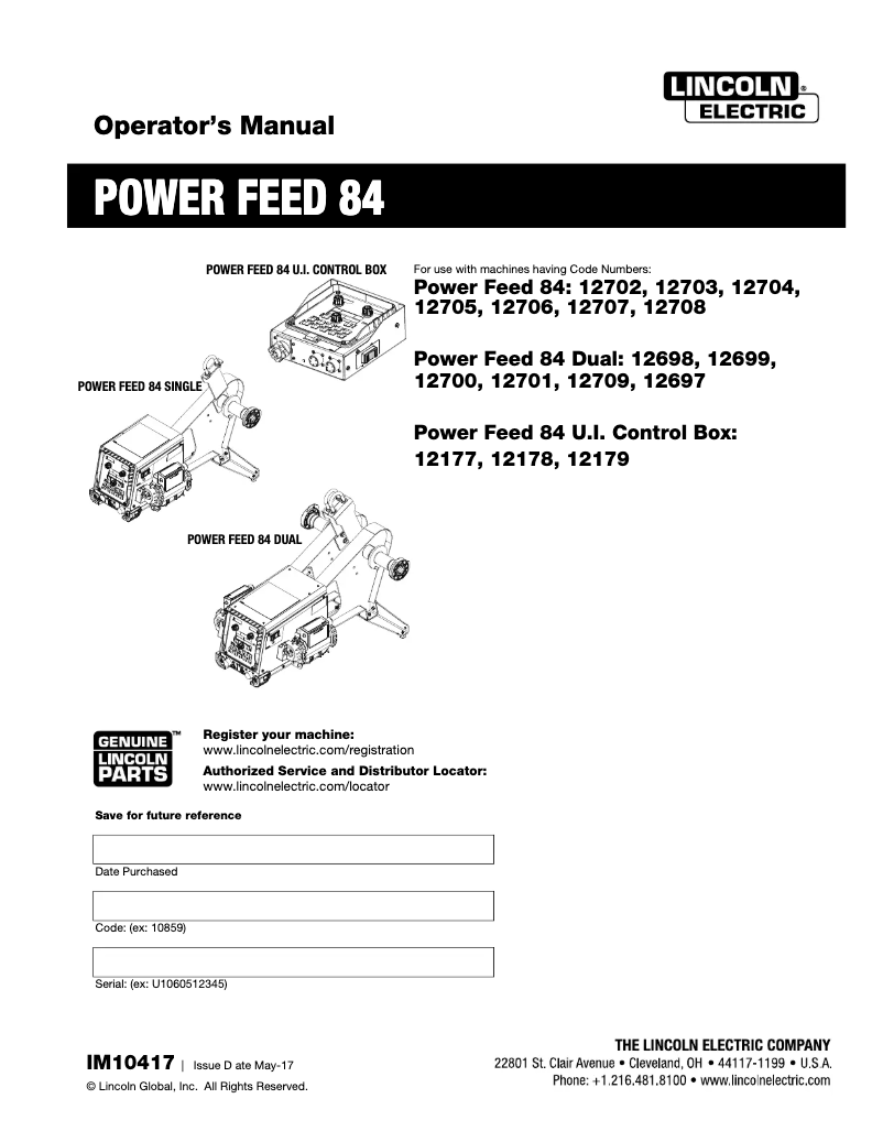 Página 1 del manual Manual de usuario Lincoln Electric Power Feed 84 Dual