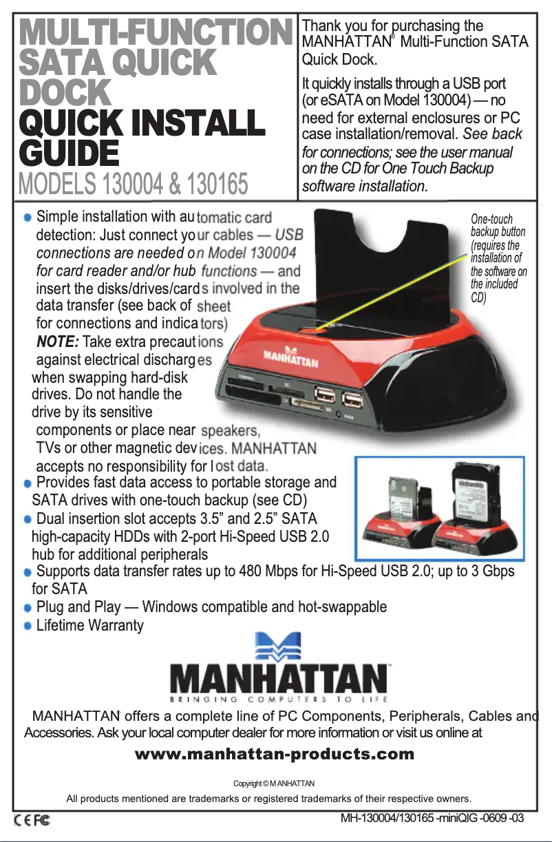 Page 1 de la notice Manuel utilisateur Manhattan 130165