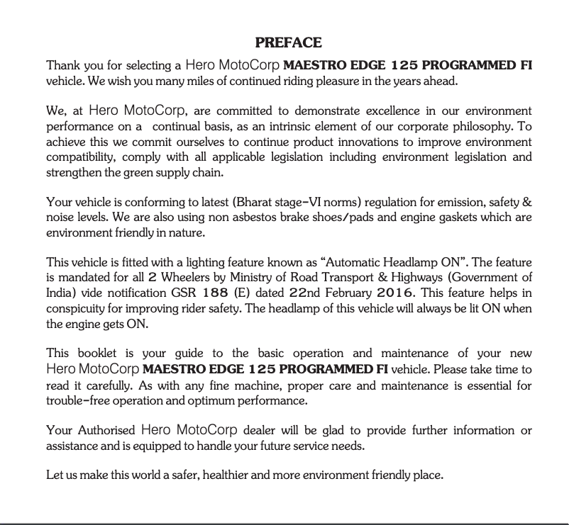 Page 1 de la notice Manuel utilisateur Hero Maestro Edge 125 (2021)