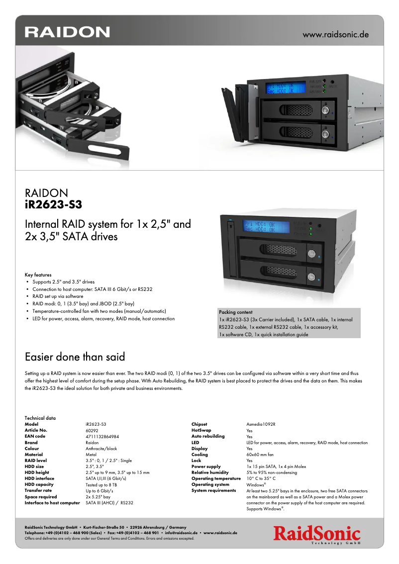 Page 1 de la notice Fiche technique Icy Box iR2623-S3
