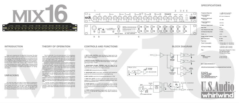 Page 1 de la notice Manuel utilisateur Whirlwind MIX-16
