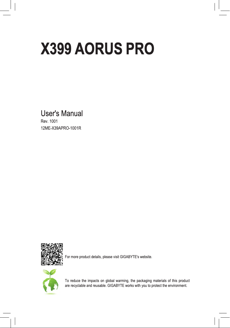 Page n°1 - Manuel utilisateur Gigabyte X399 Aorus Pro
