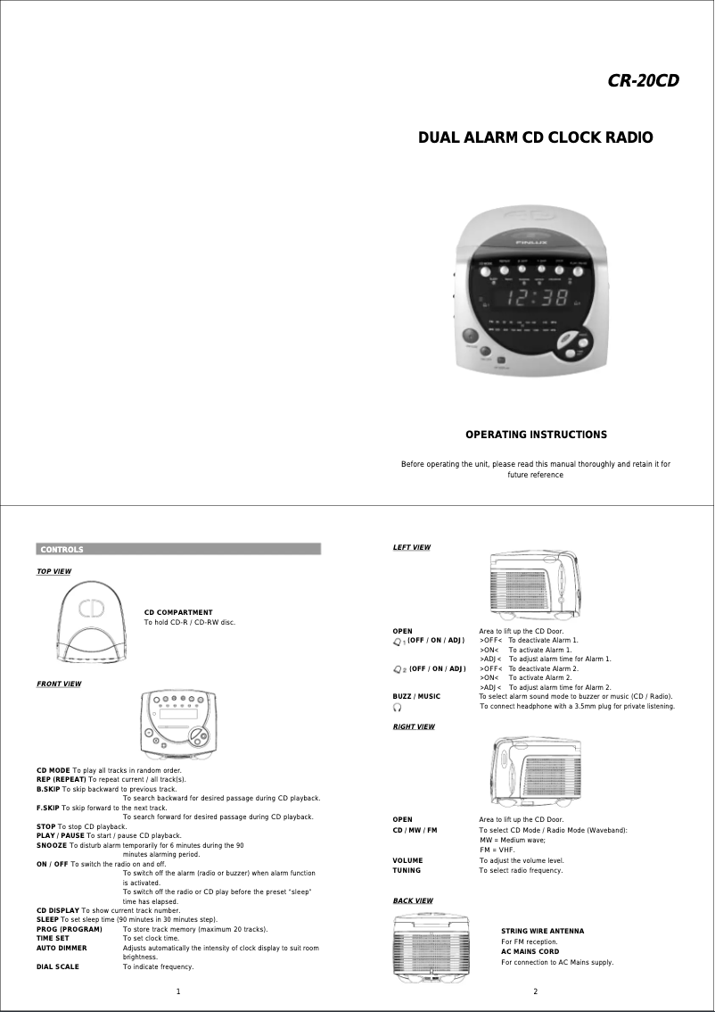 Page n°1 - Manuel utilisateur Finlux CR-20CD