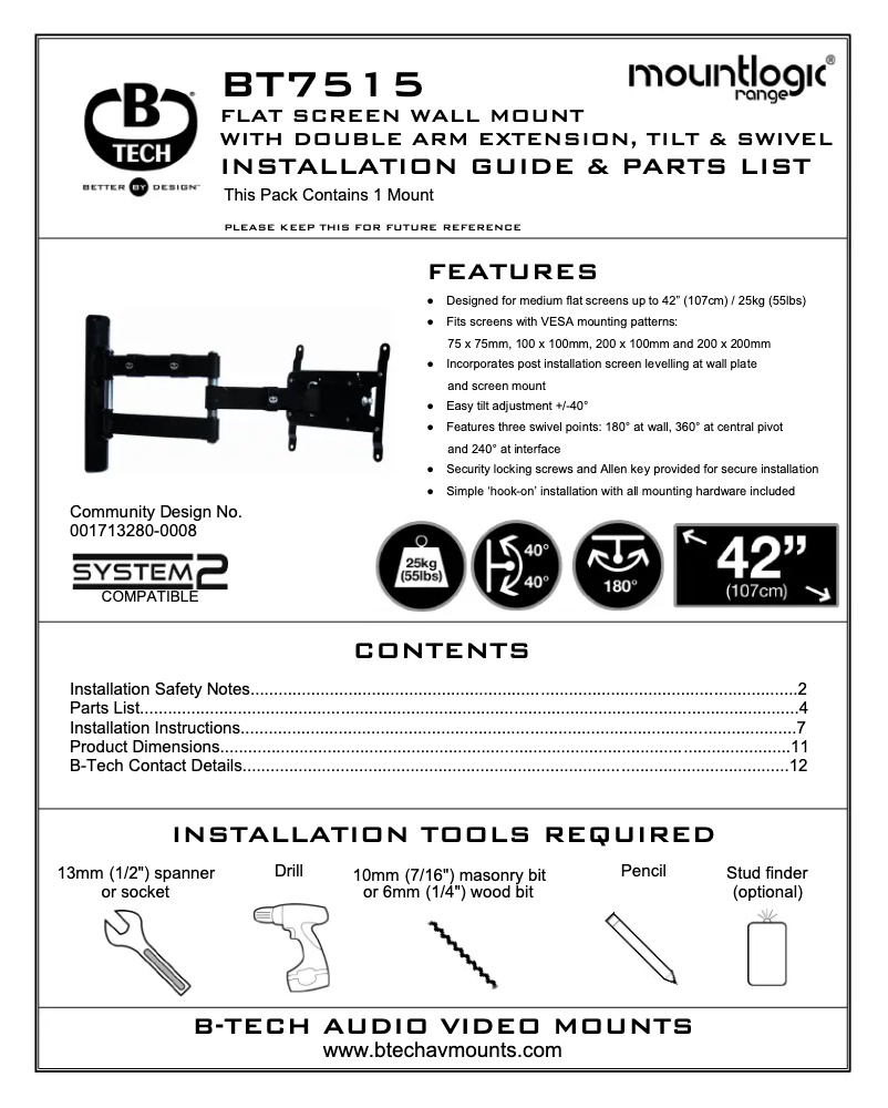 Page n°1 - Manuel utilisateur B-Tech BT7515