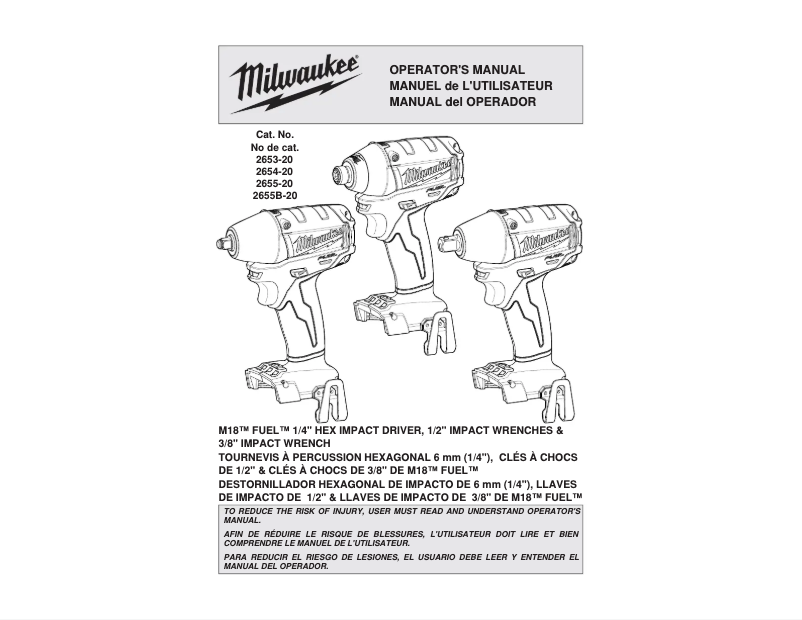Page n°1 - Manuel utilisateur Milwaukee M18 Fuel 2655-22