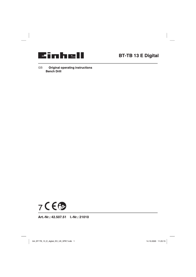 Page 1 de la notice Manuel utilisateur Einhell BT-TB 13 E Digital