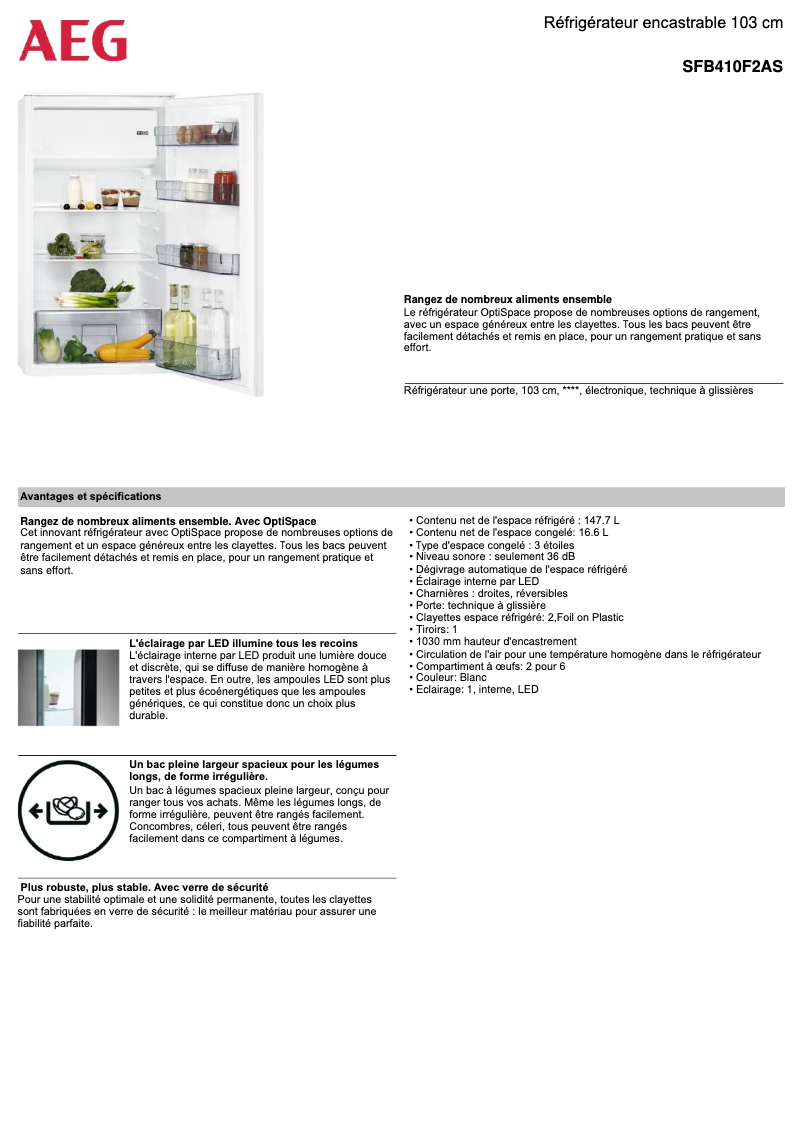 Page n°1 - Fiche technique AEG SFB410F2AS