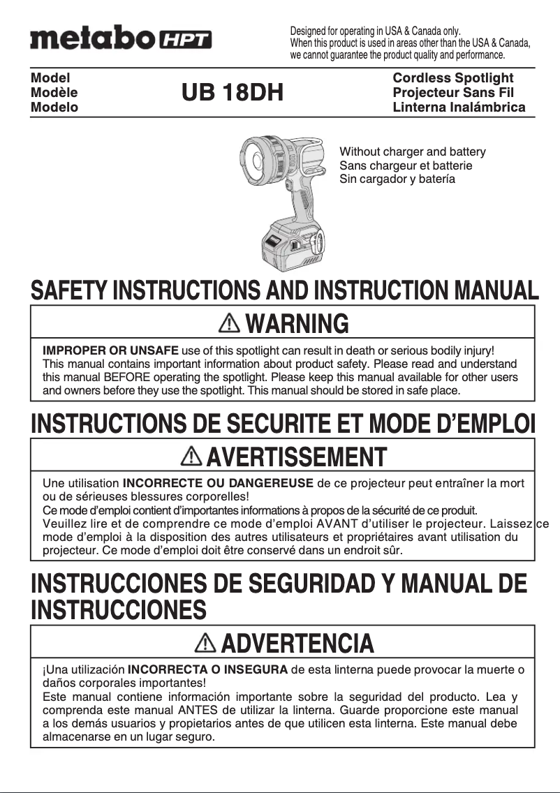 Página 1 del manual Manual de usuario Metabo UB18DH
