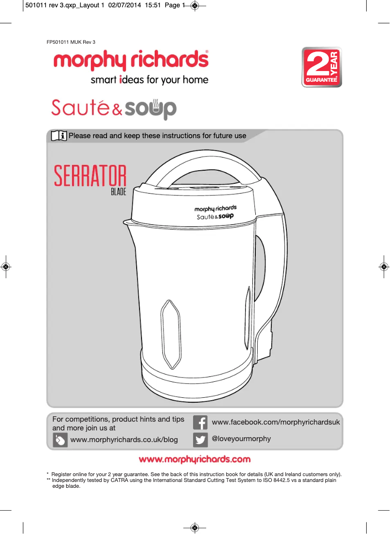 Page 1 de la notice Manuel utilisateur Morphy Richards Soupmaker 501011