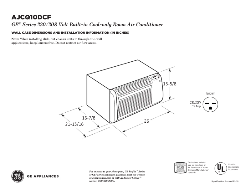 Page n°1 - Fiche technique GE AJCQ10DCF