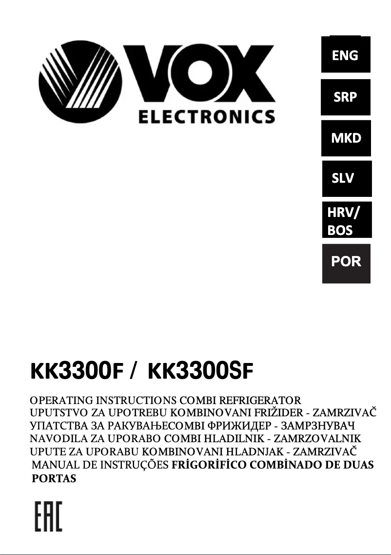 Page 1 de la notice Manuel utilisateur VOX KK 3300 SF
