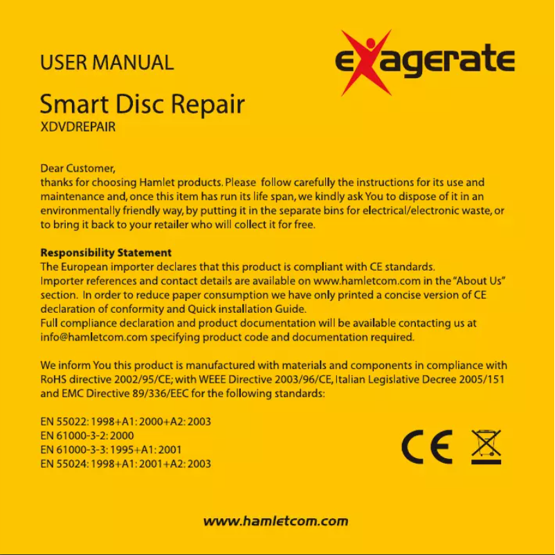 Page n°1 - Manuel utilisateur Hamlet XDVDREPAIR
