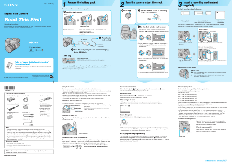 Page n°1 - Guide d'installation Sony Cybershot DSC-R1