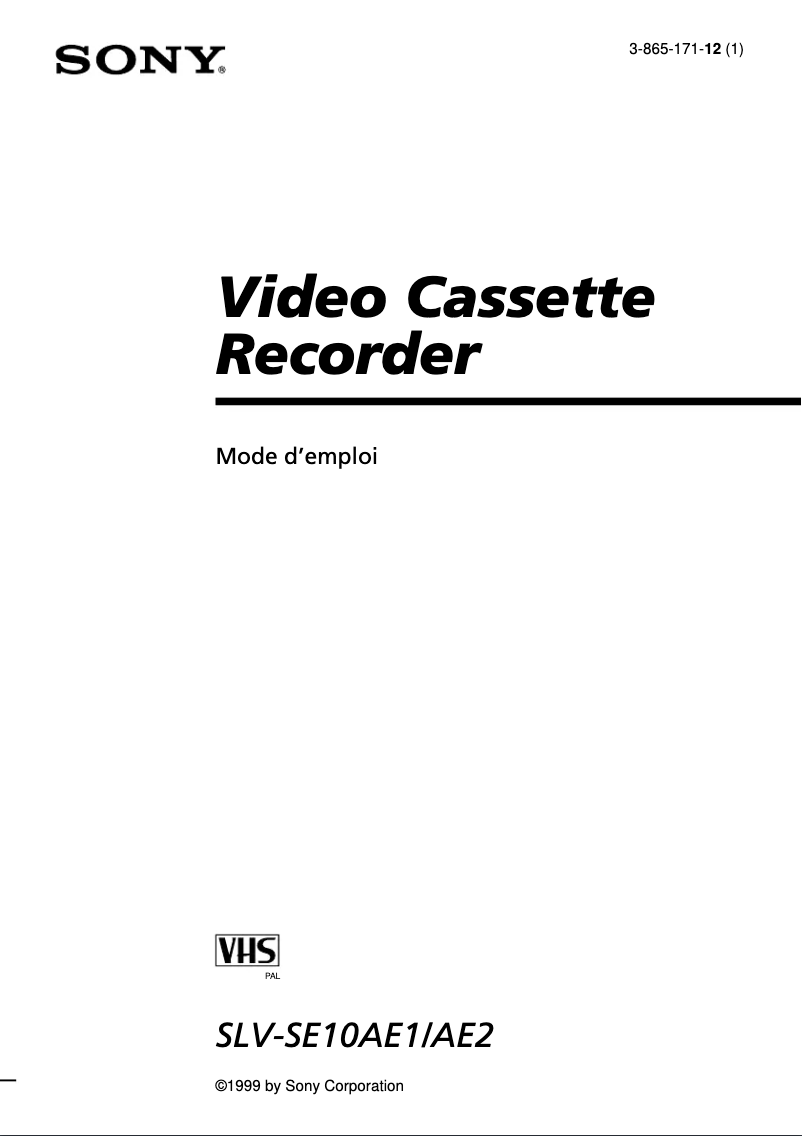 Image de la première page du manuel de l'appareil SLV-SE10AE1