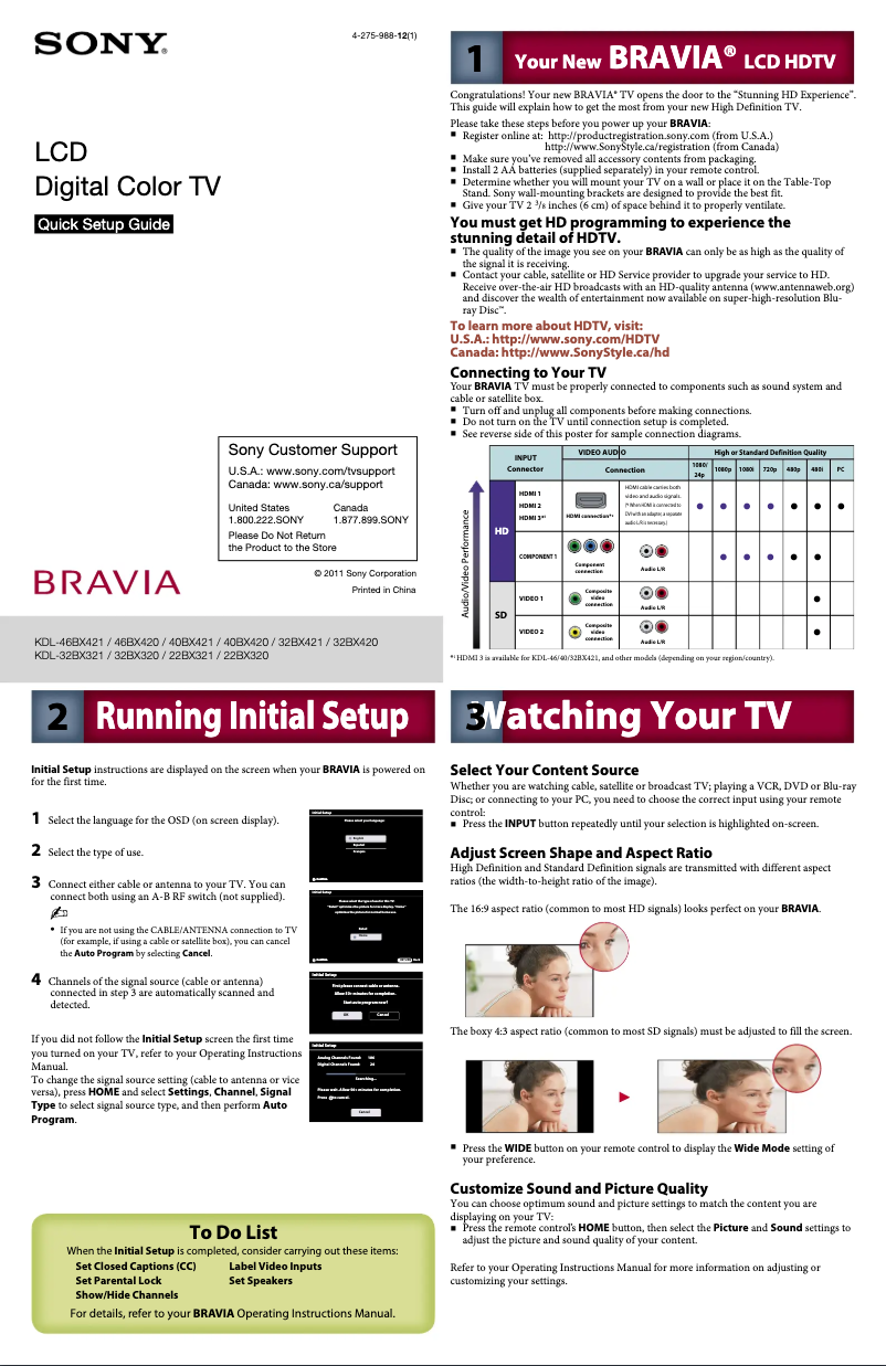 Page n°1 - Guide d'installation Sony Bravia KDL-40BX420