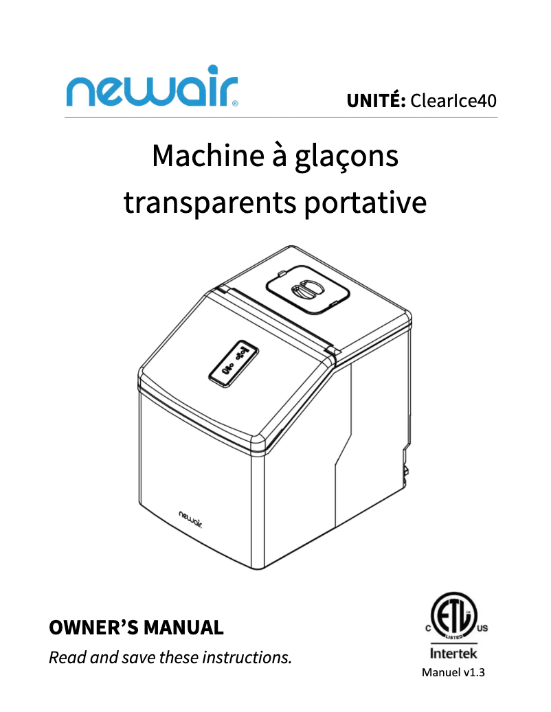 Image de la première page du manuel de l'appareil ClearIce40