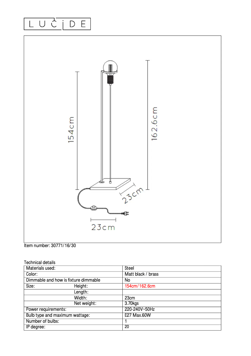 Page 1 de la notice Manuel utilisateur Lucide Ottelien 30771/16/30