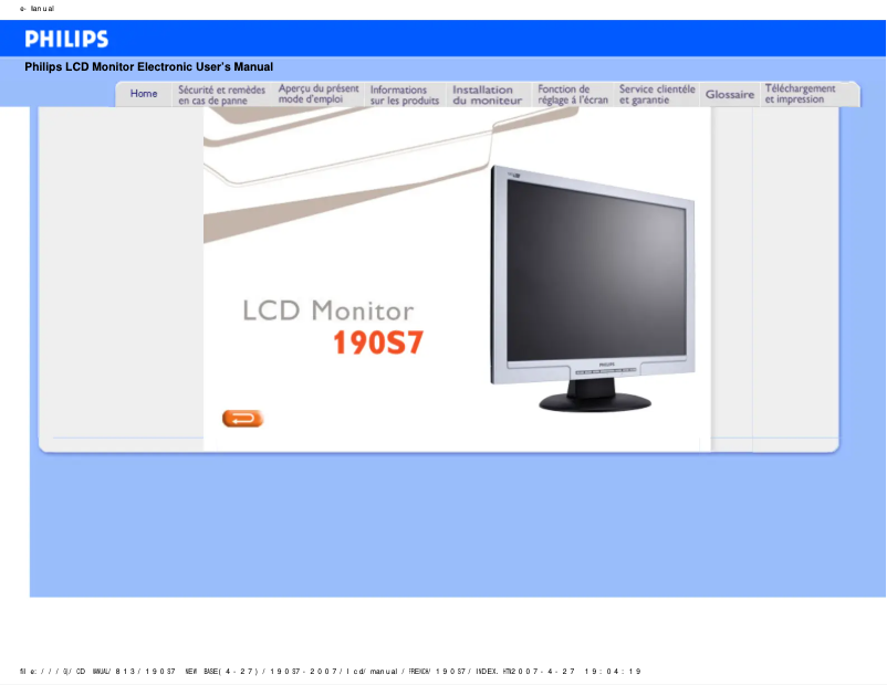 Page n°1 - Manuel utilisateur Philips 190S7FB